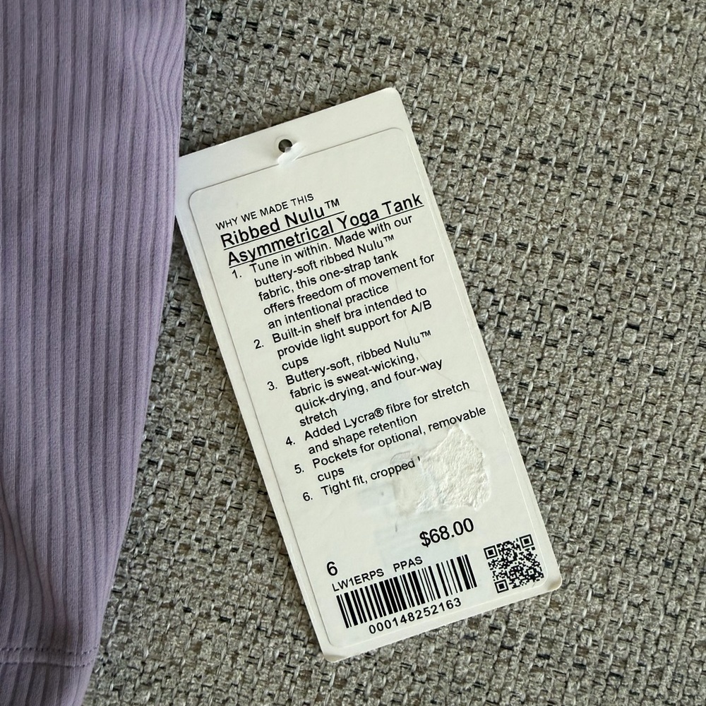 Lululemon Women’s Ribbed Nulu Asymmetrical Yoga Tank NWT - Picture 3 of 4